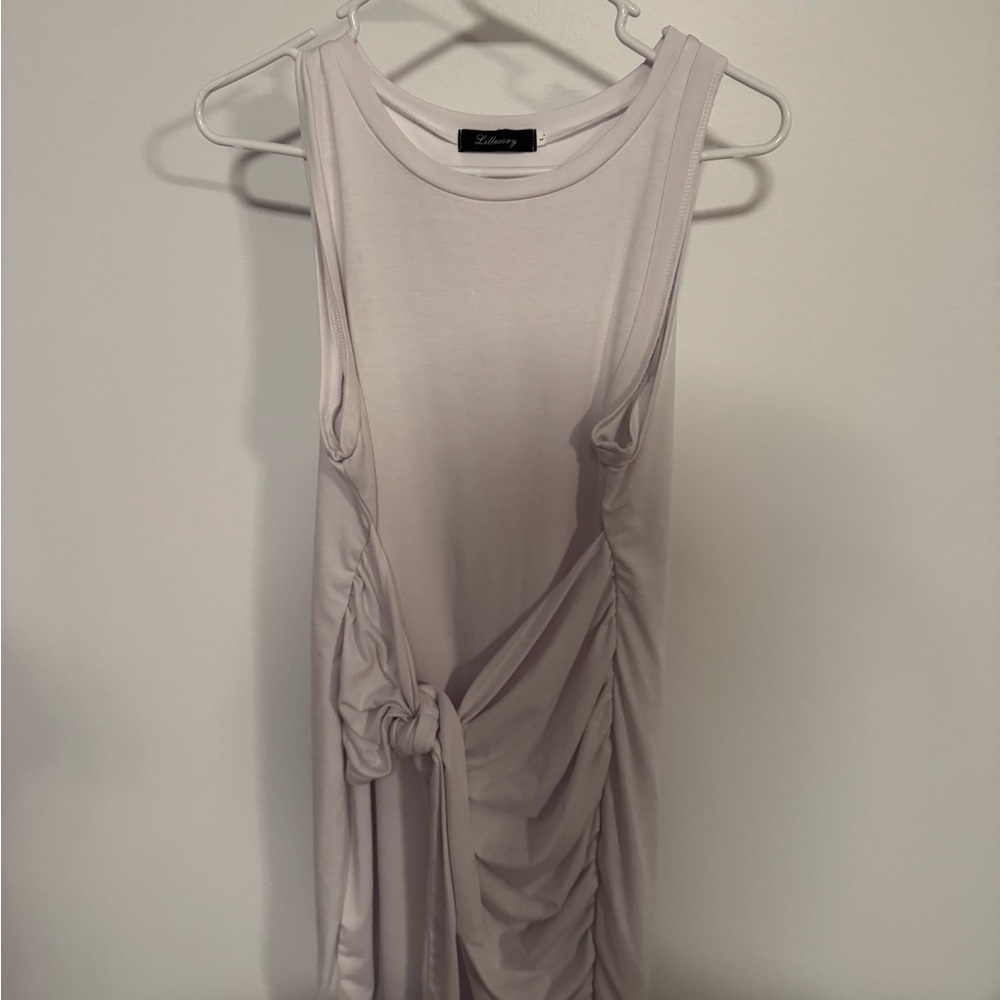 White Sleeveless Ruched Dress